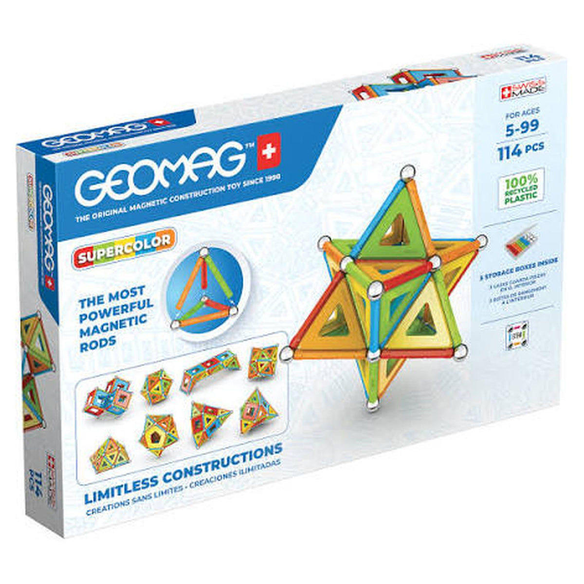 Geomag Supercolor Magnetic Panels And Rods 114 Piece Building Set