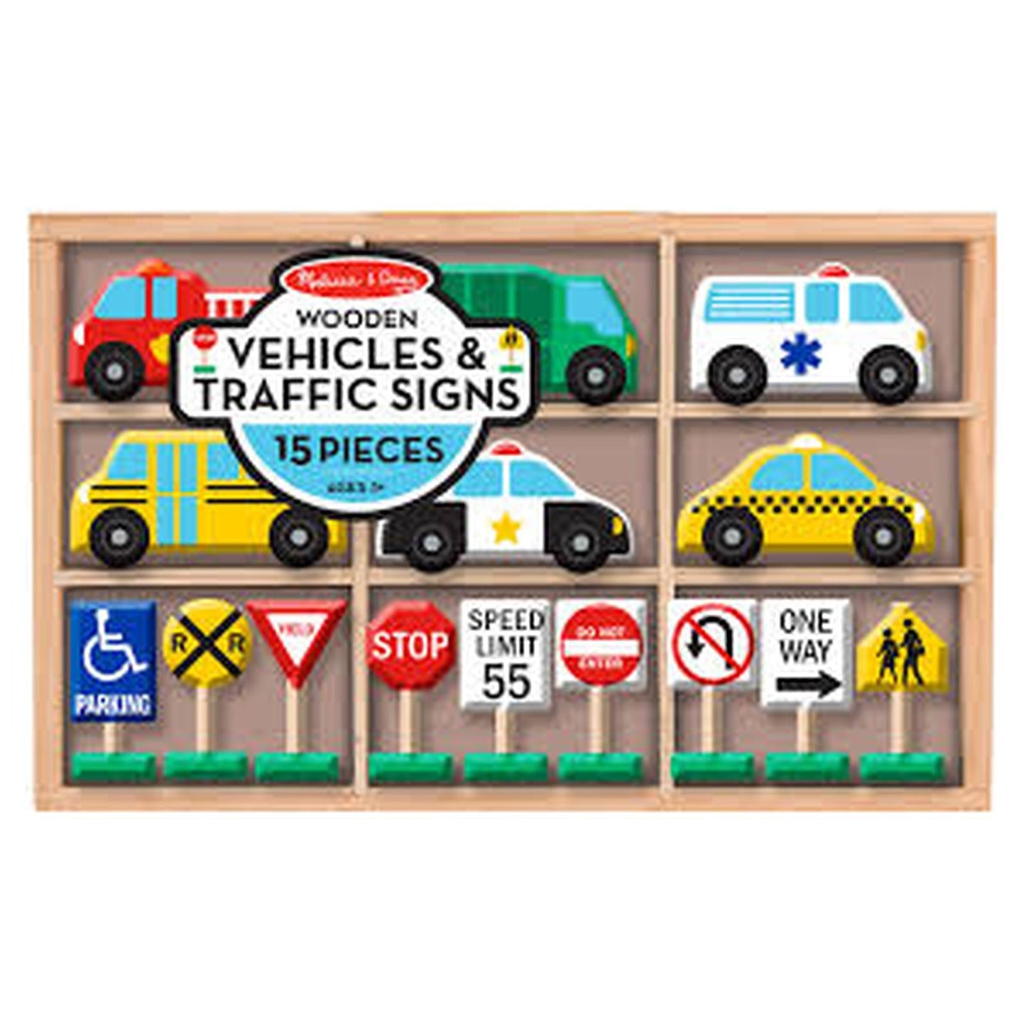 Melissa And Doug Wooden Vehicles And Taffic Signs Set