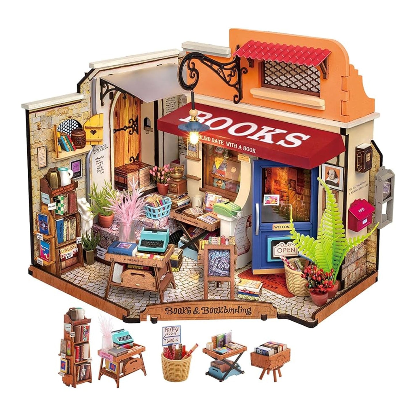 Robotime Rolife DIY Miniature House Corner Bookstore Building Set