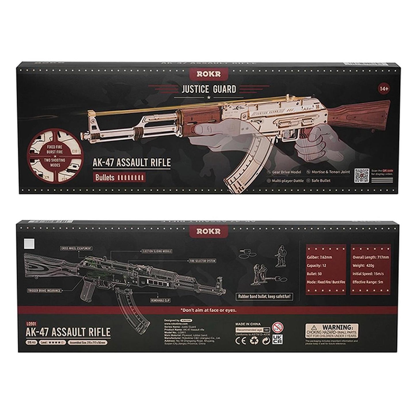 Robotime Rokr AK-47 Rubber Band Assault Rifle Justice Guard Building Set