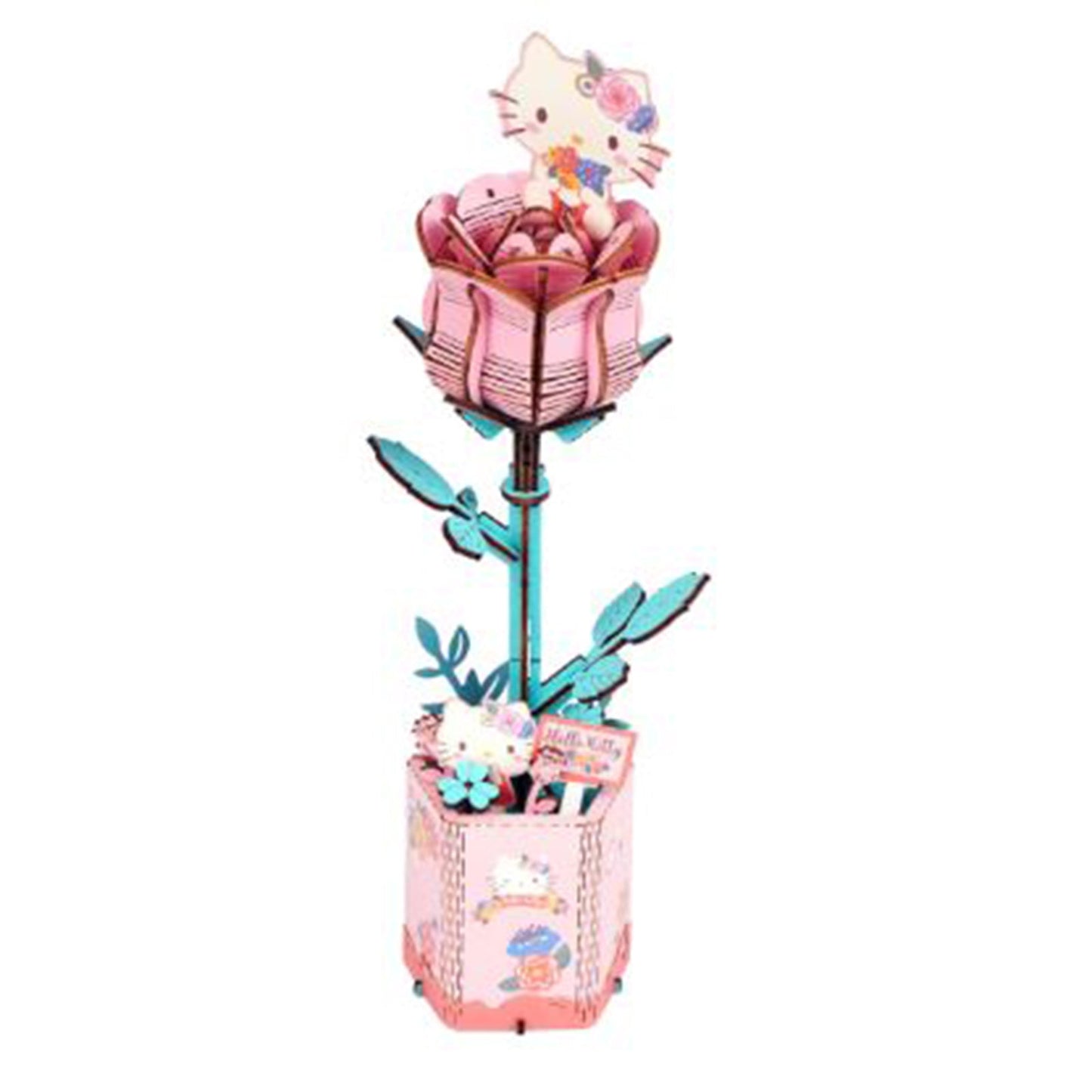 Hands Craft Sanrio Hello Kitty And Friends Pink Rose DIY 3D Wooden Flower Puzzle