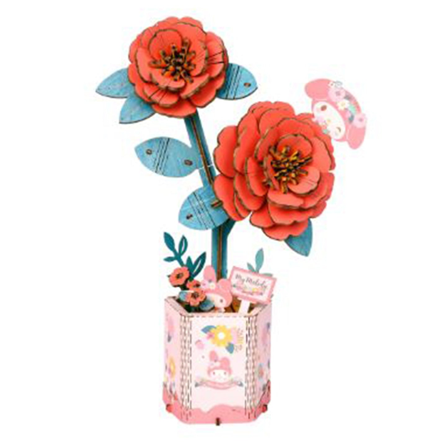 Hands Craft Sanrio Hello Kitty And Friends My Melody Camellia DIY 3D Wooden Flower Puzzle