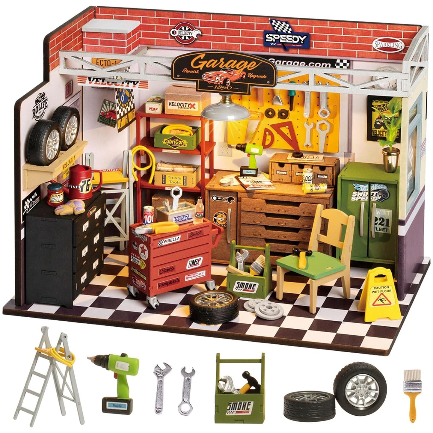 Robotime Rolife DIY Miniature House Garage Workshop Building Set