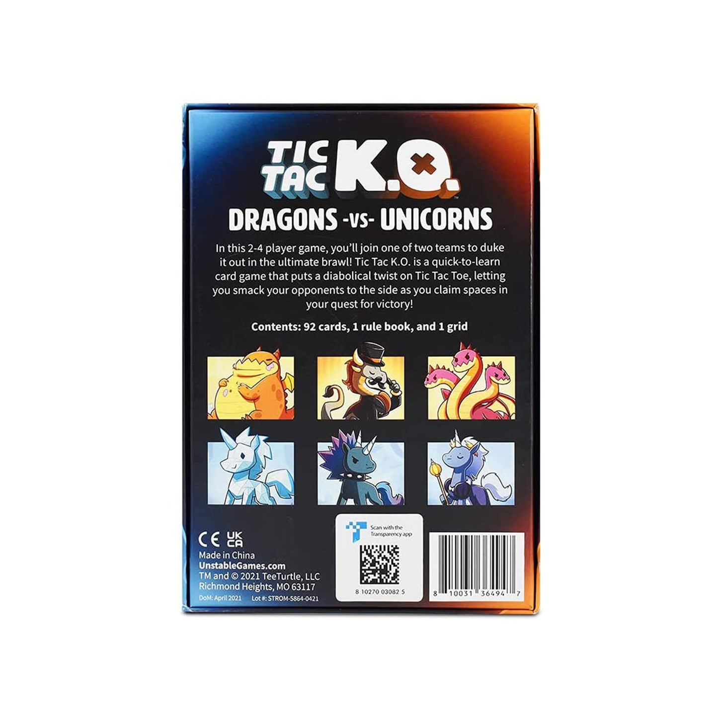 Tic Tac K.O. Dragons Vs Unicorns Card Game