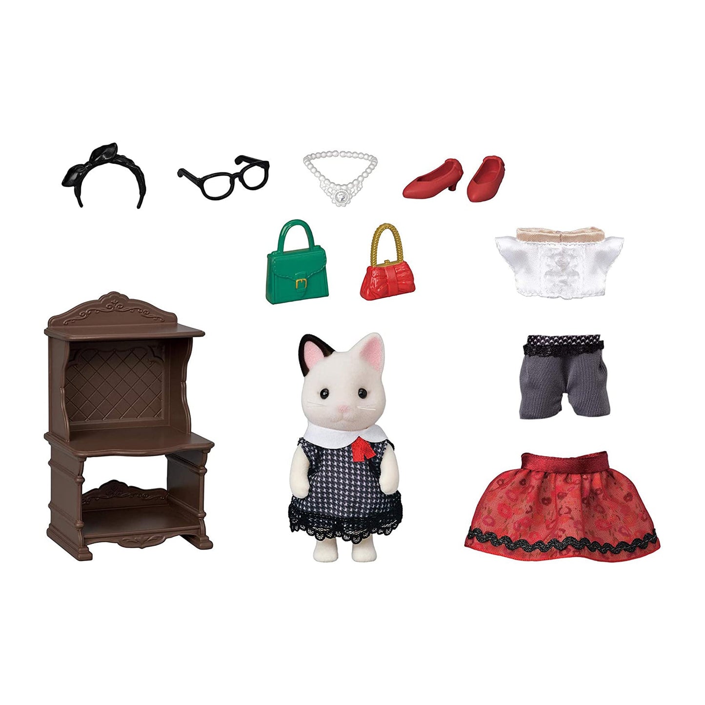 Calico Critters Town Girl Series Tuxedo Cat Fashion Play Set