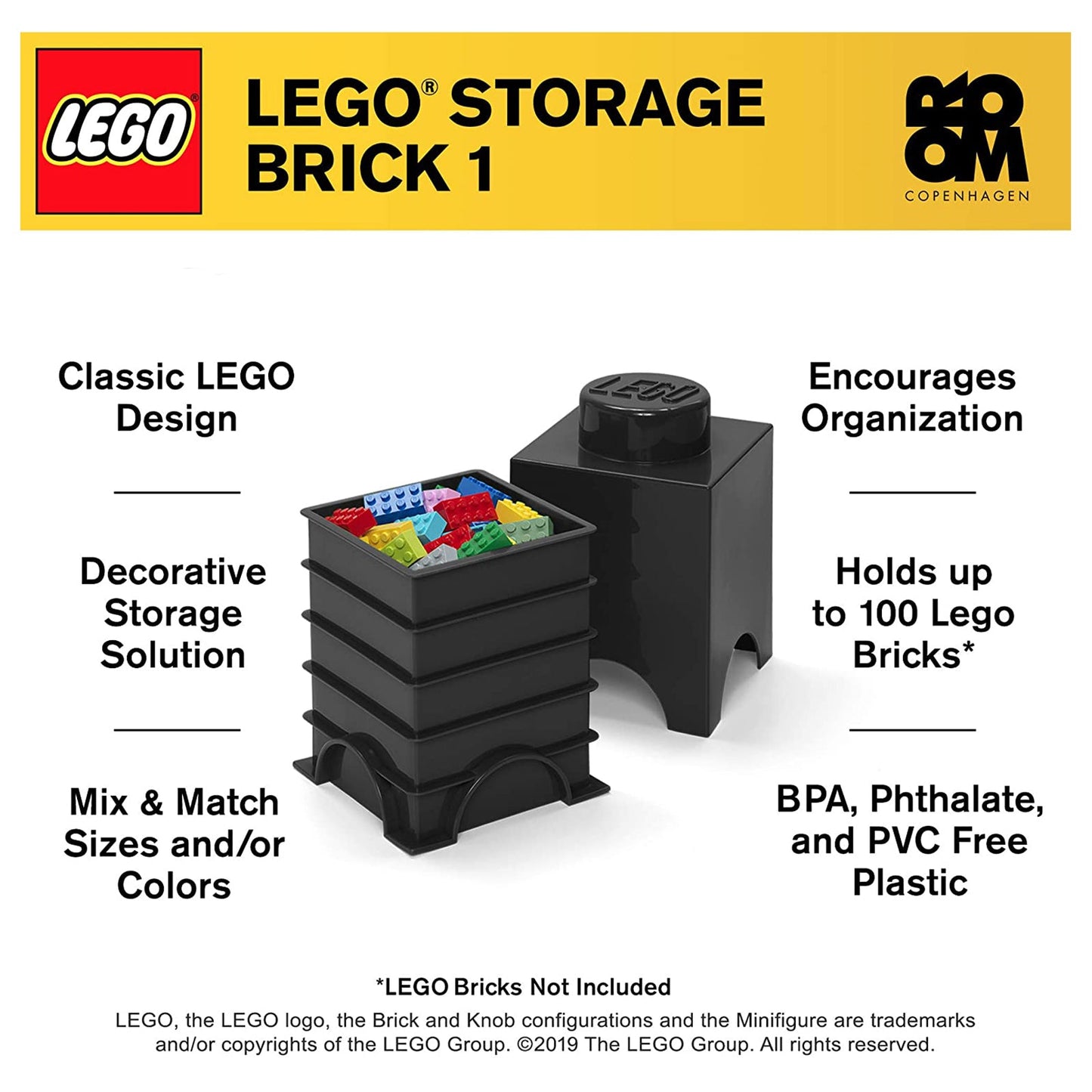 LEGO® Storage 1-Stud Brick Bright Black Storage Container