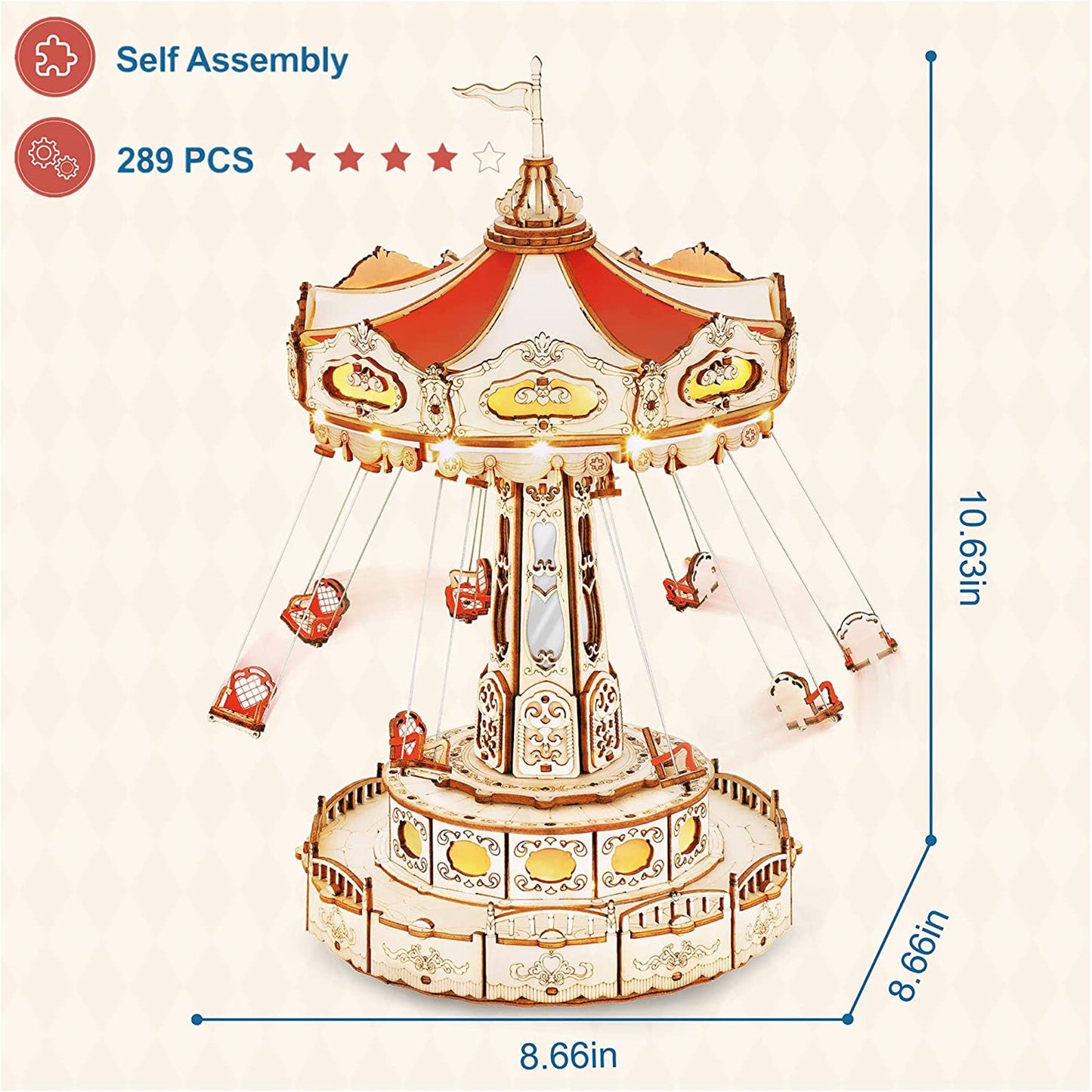 Robotime Rokr Magical Amusement Park Swing Ride Musical Wooden Model Kit