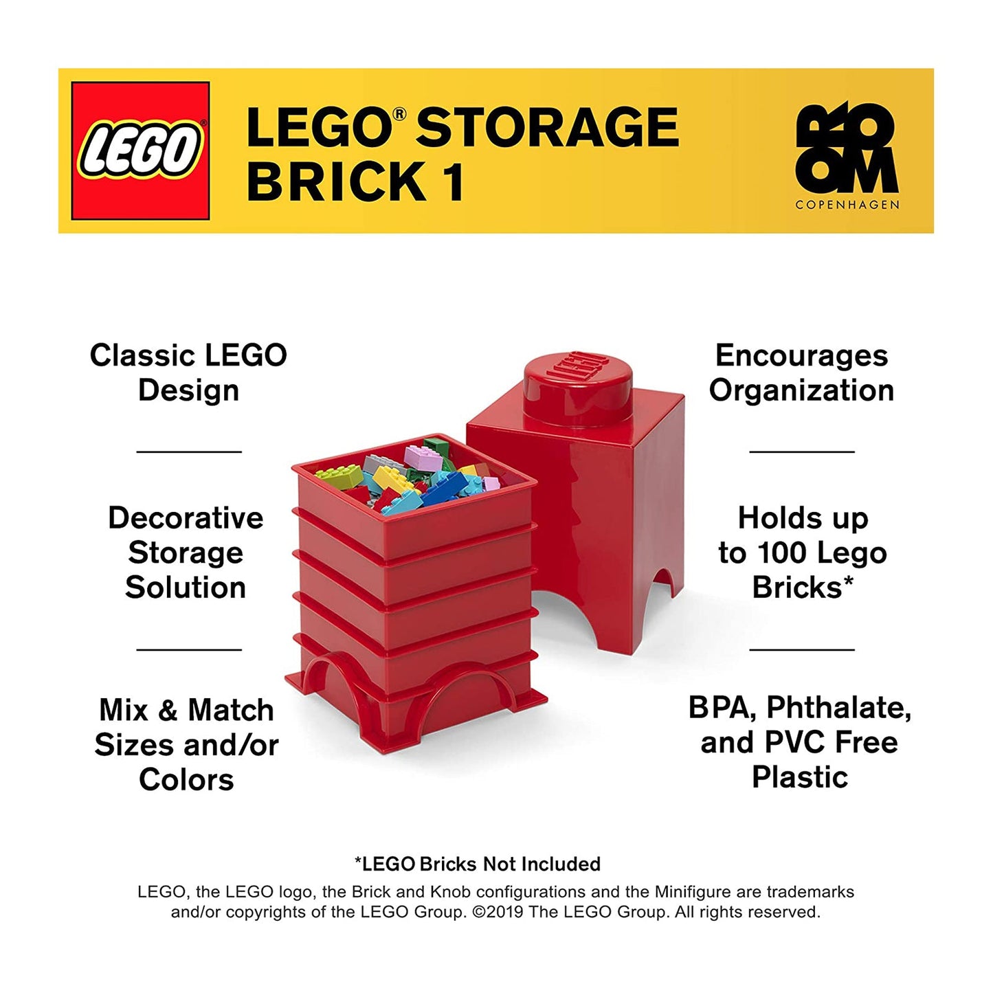 LEGO® Storage 1-Stud Brick Bright Red Storage Container