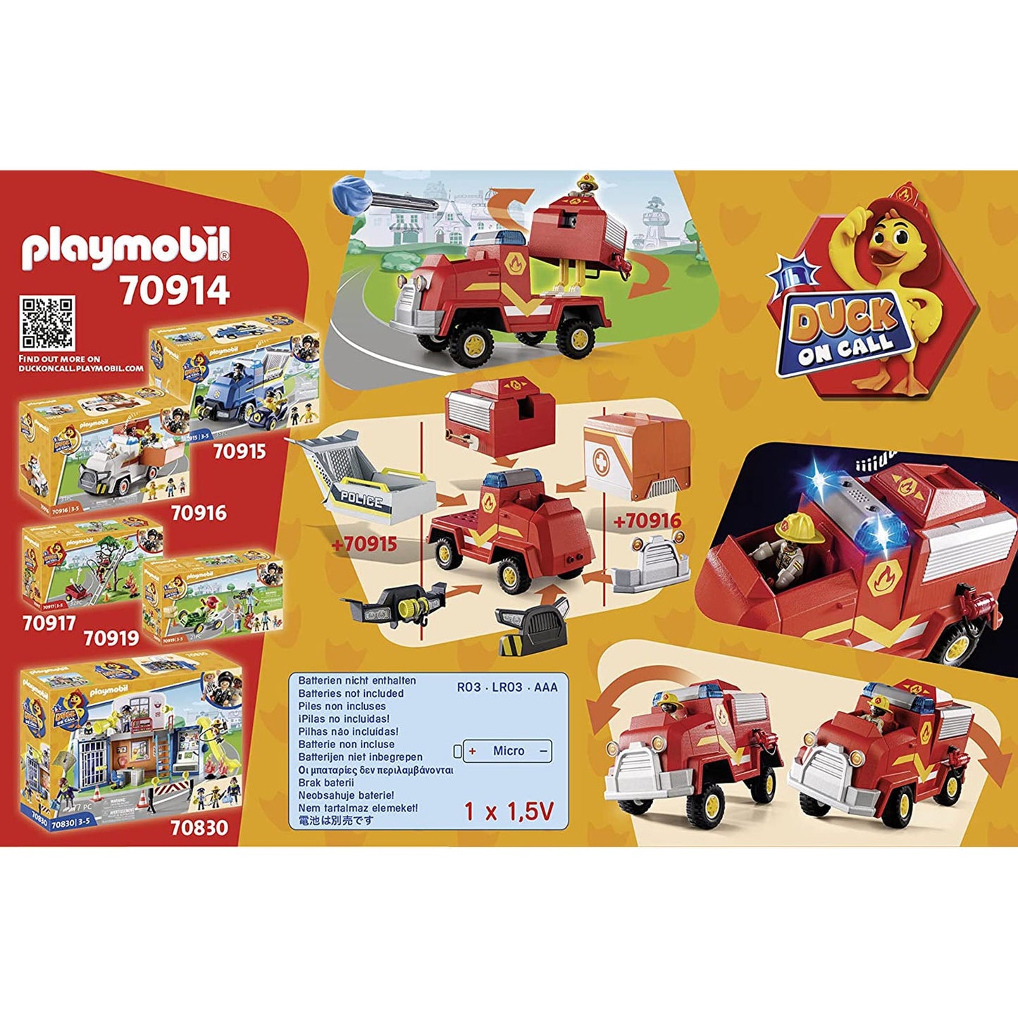 Playmobil Duck On Call Fire Brigade Emergency Vehicle Building Set 70914