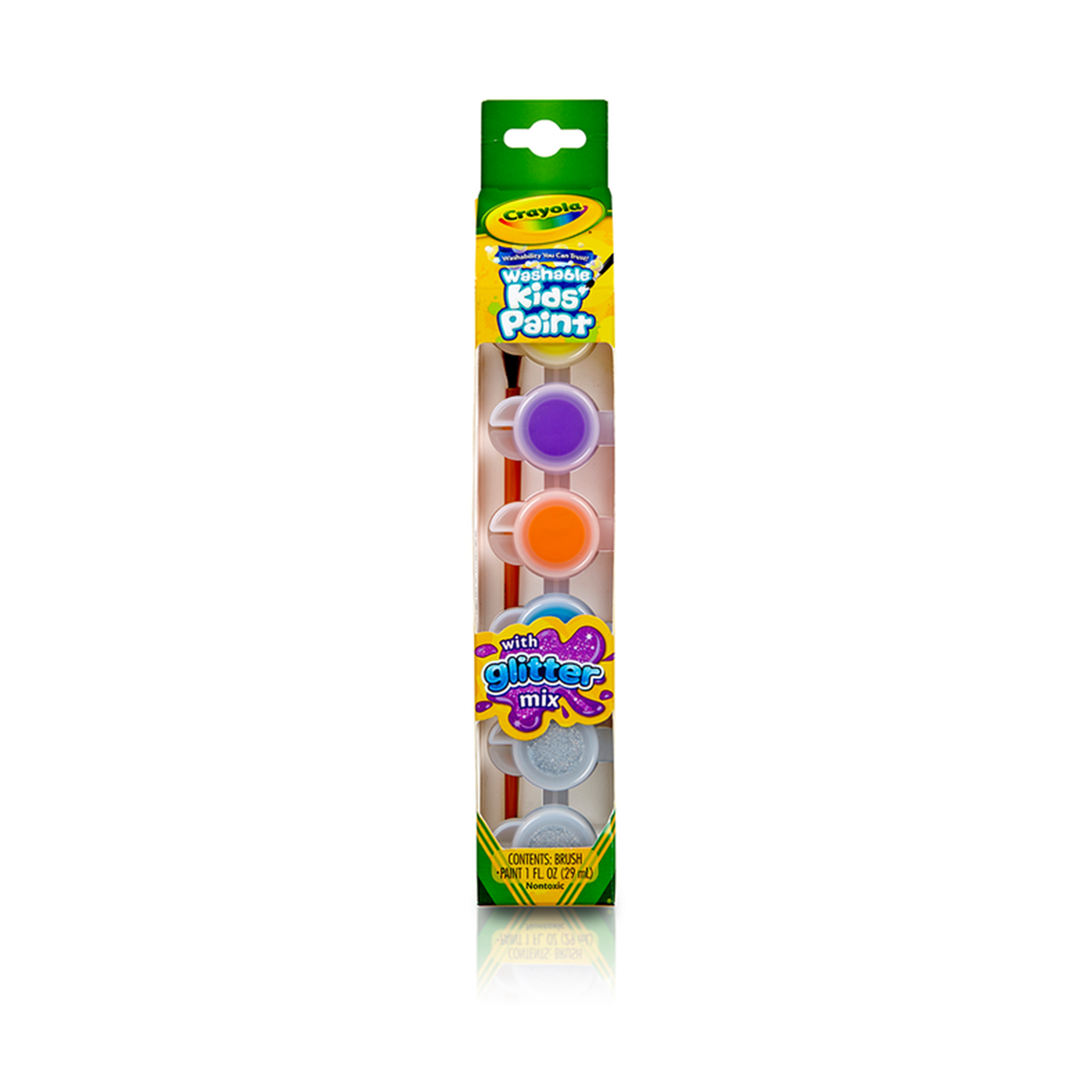 Crayola Washable Kids Paint 6 Paint 1 Brush Set With Glitter Mix ...