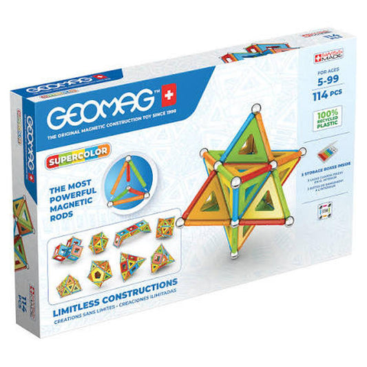 Geomag Supercolor Magnetic Panels And Rods 114 Piece Building Set