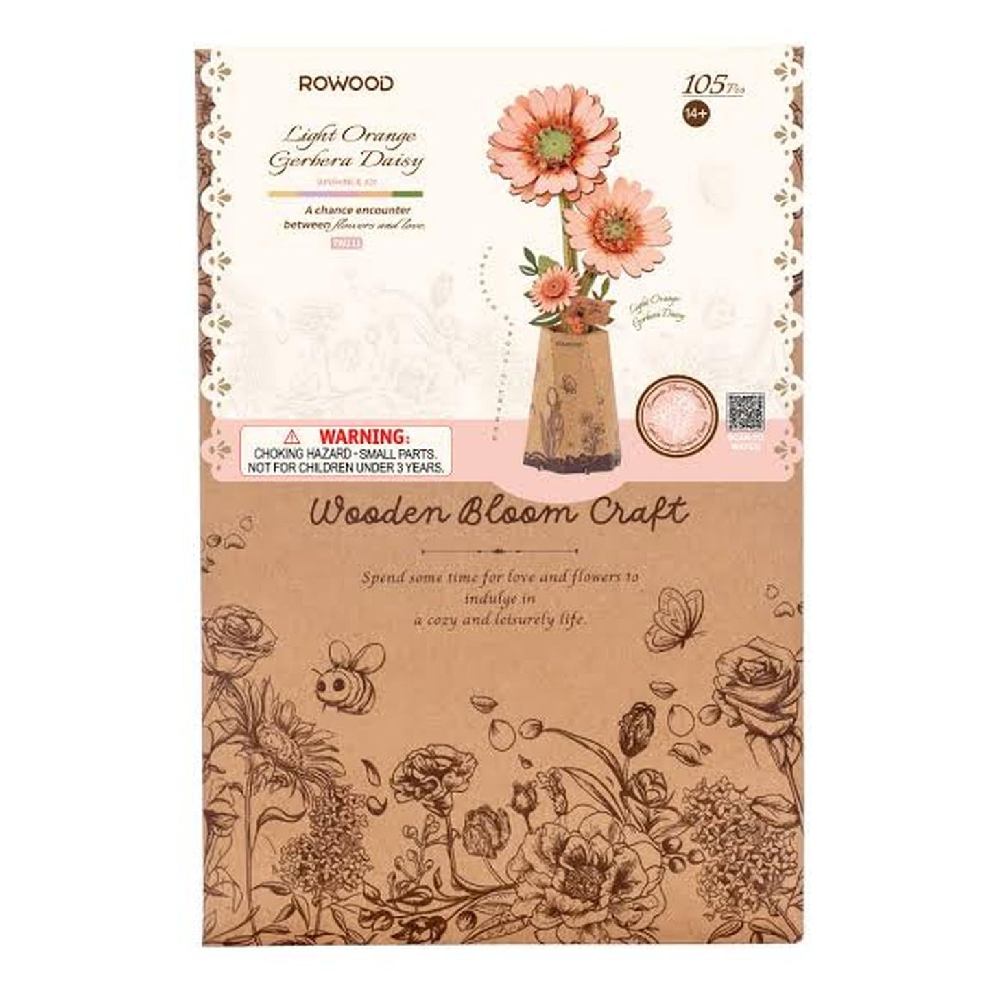 Robotime Rowood Light Orange Gerbera Daisy Building Set