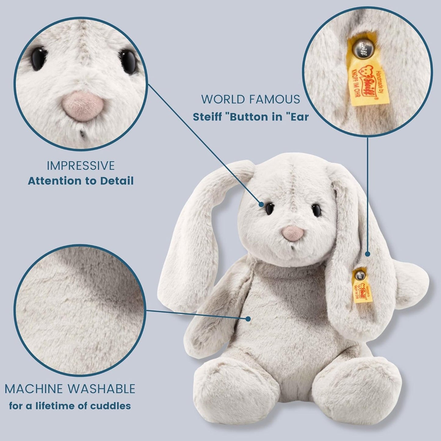 Steiff Hoppie Rabbit Light Grey 9 Inch Plush Figure