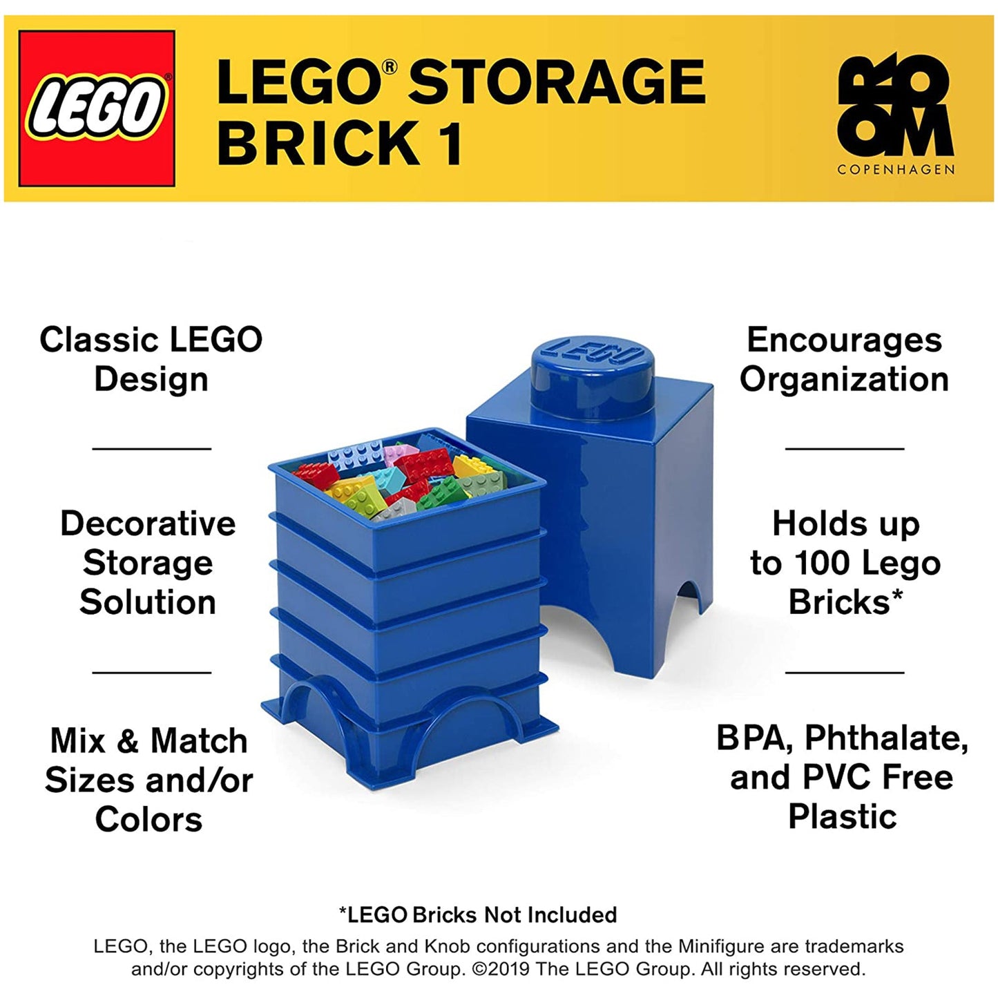 LEGO® Storage 1-Stud Brick Bright Blue Storage Container