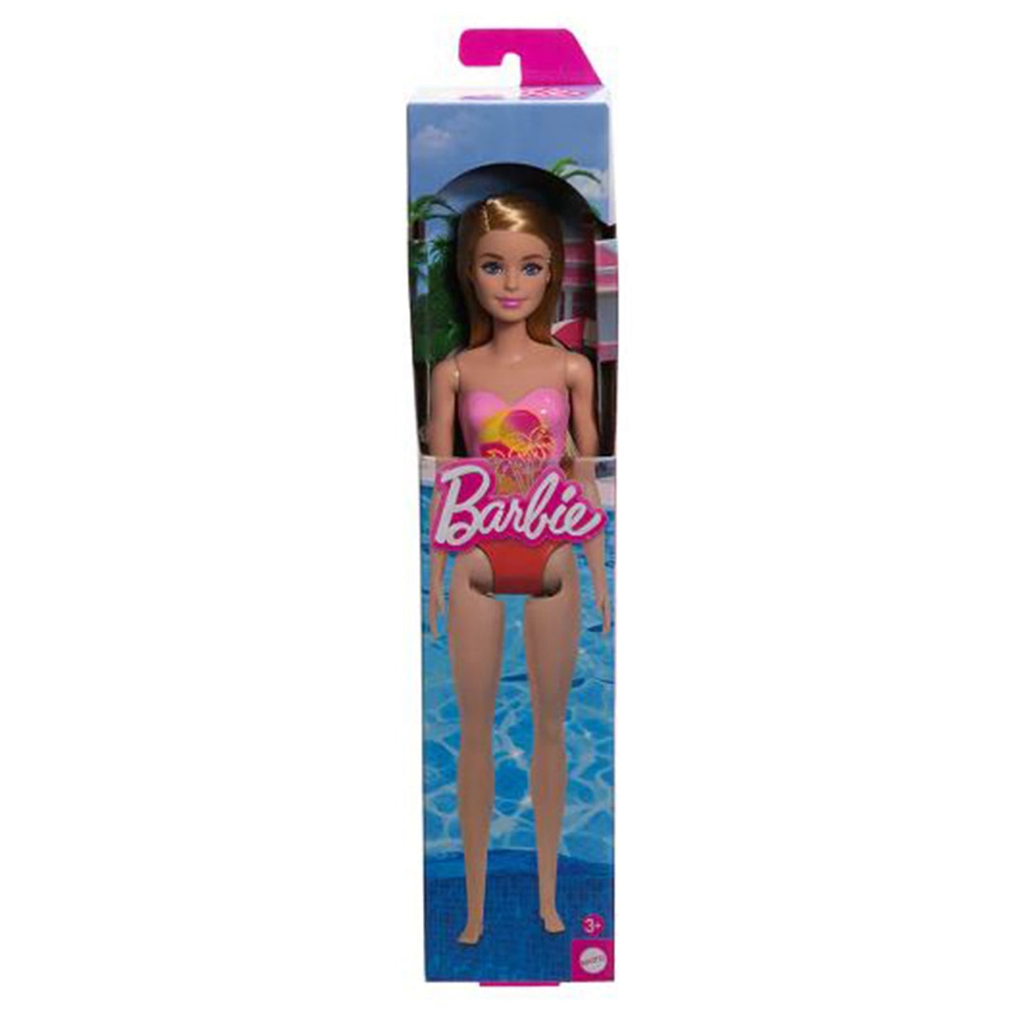 Mattel Barbie Blonde Pink And Orange Swimsuit Beach Doll