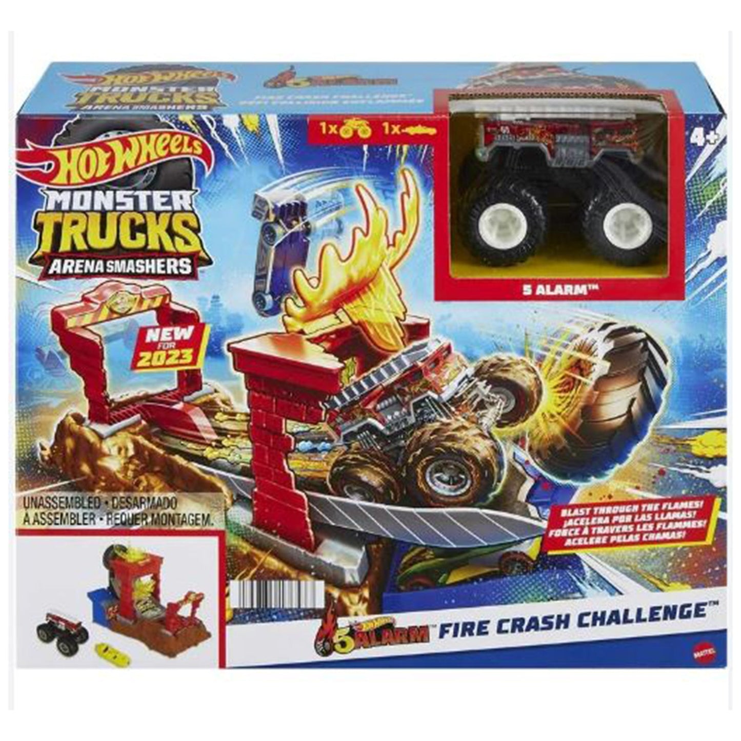 Mattel Hot Wheels Monster Trucks Arena Smashers 5 Alarm Fire Crash Challenge Set