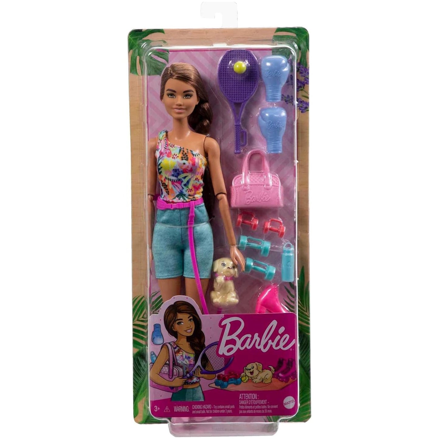 Mattel Barbie You Can Be Anything Brunette Fitness With Puppy Doll Set