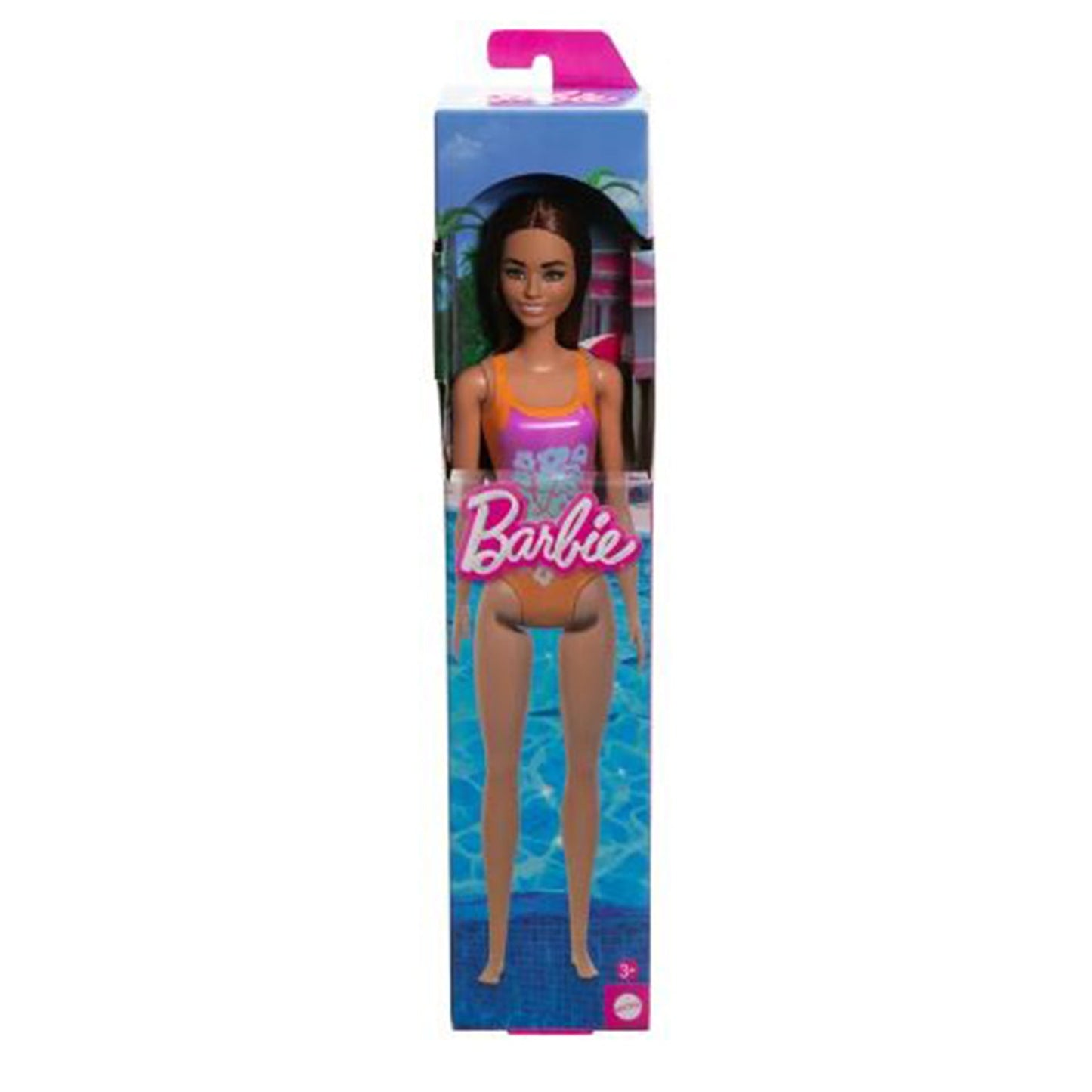 Mattel Barbie Brunet Tropical Pink And Orange Swimsuit Beach Doll