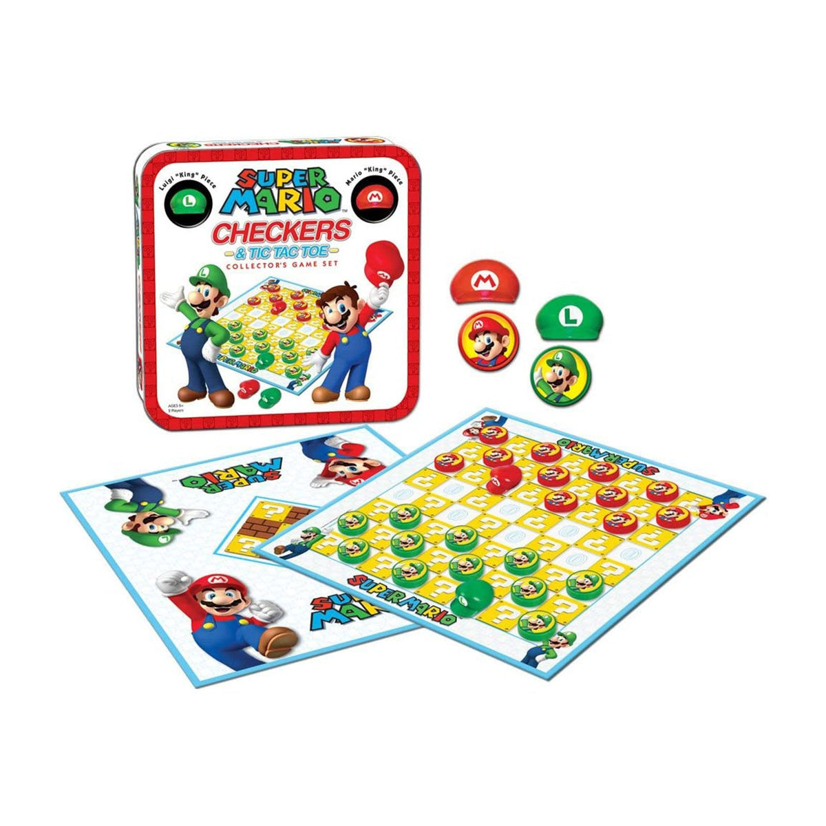 USAopoly Super Mario Vs Luigi Checkers And Tic Tac Toe Game Set