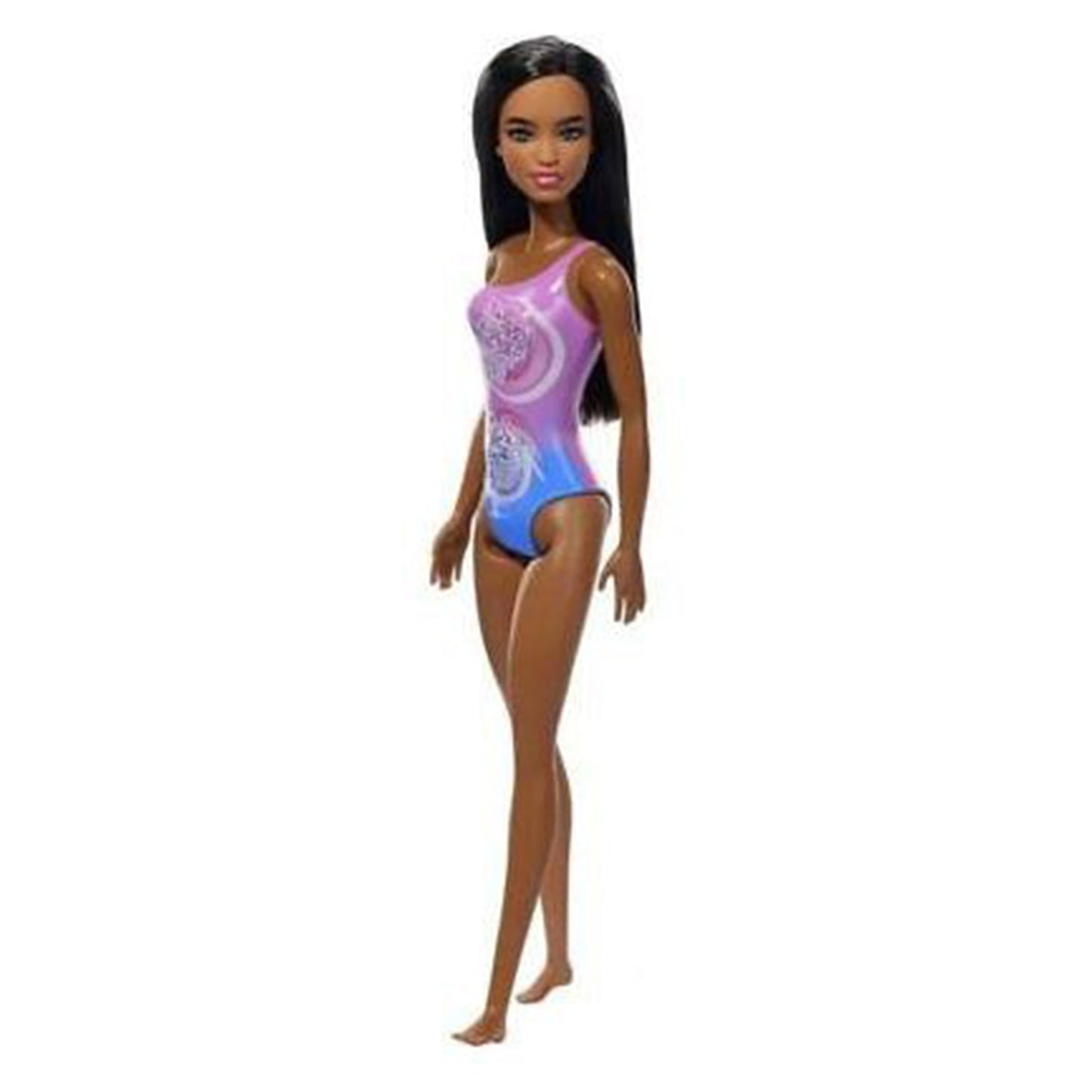 Mattel Barbie Brunet Purple And Blue Swimsuit Beach Doll