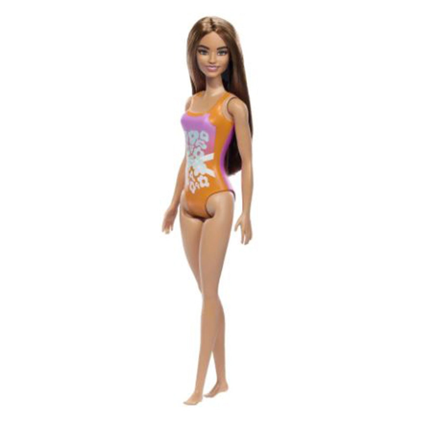 Mattel Barbie Brunet Tropical Pink And Orange Swimsuit Beach Doll