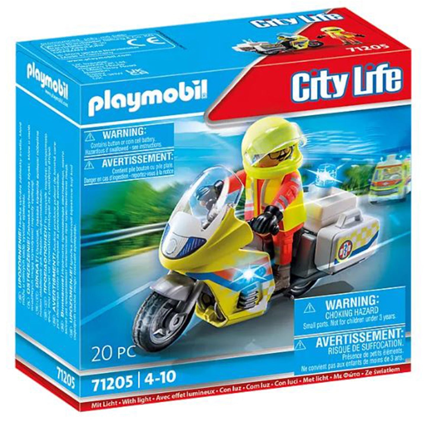 Playmobil City Life Rescue Motorcycle With Flashing Light Building Set 71205