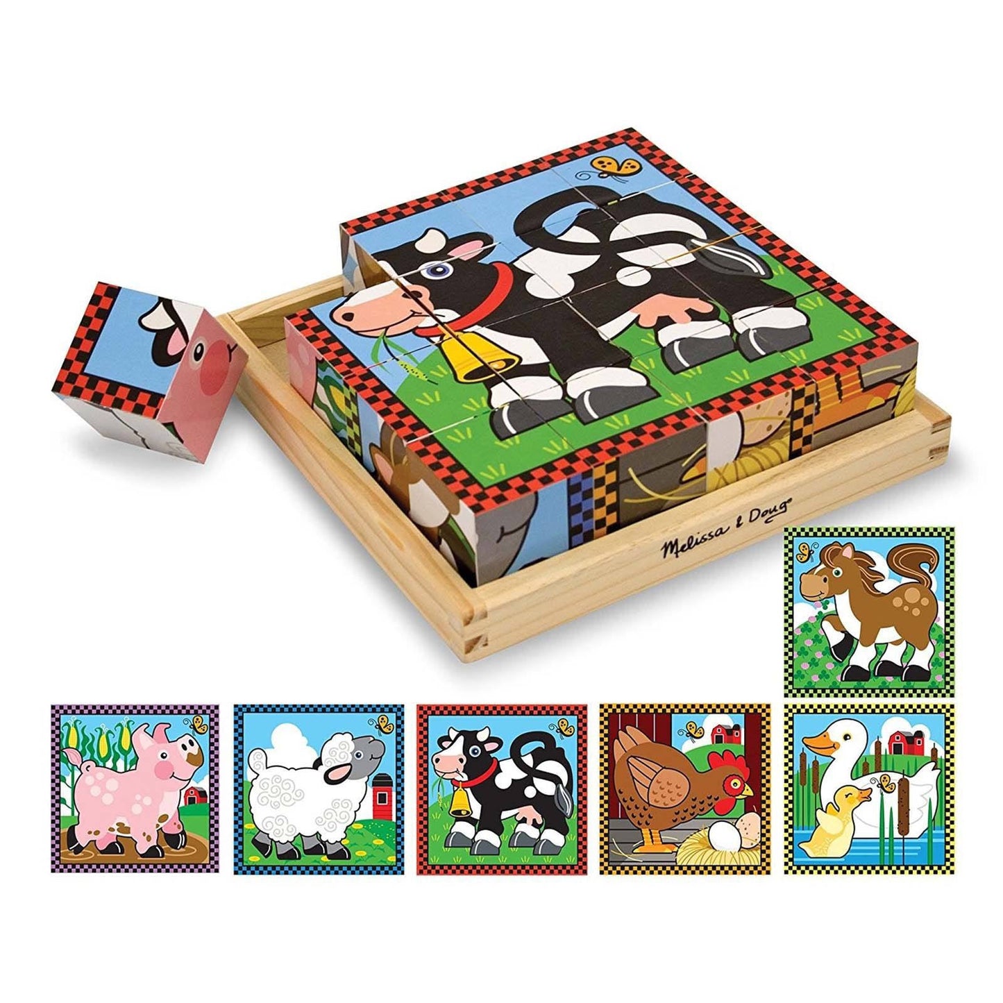 Melissa And Doug Farm Scenes Wooden Cube Puzzle