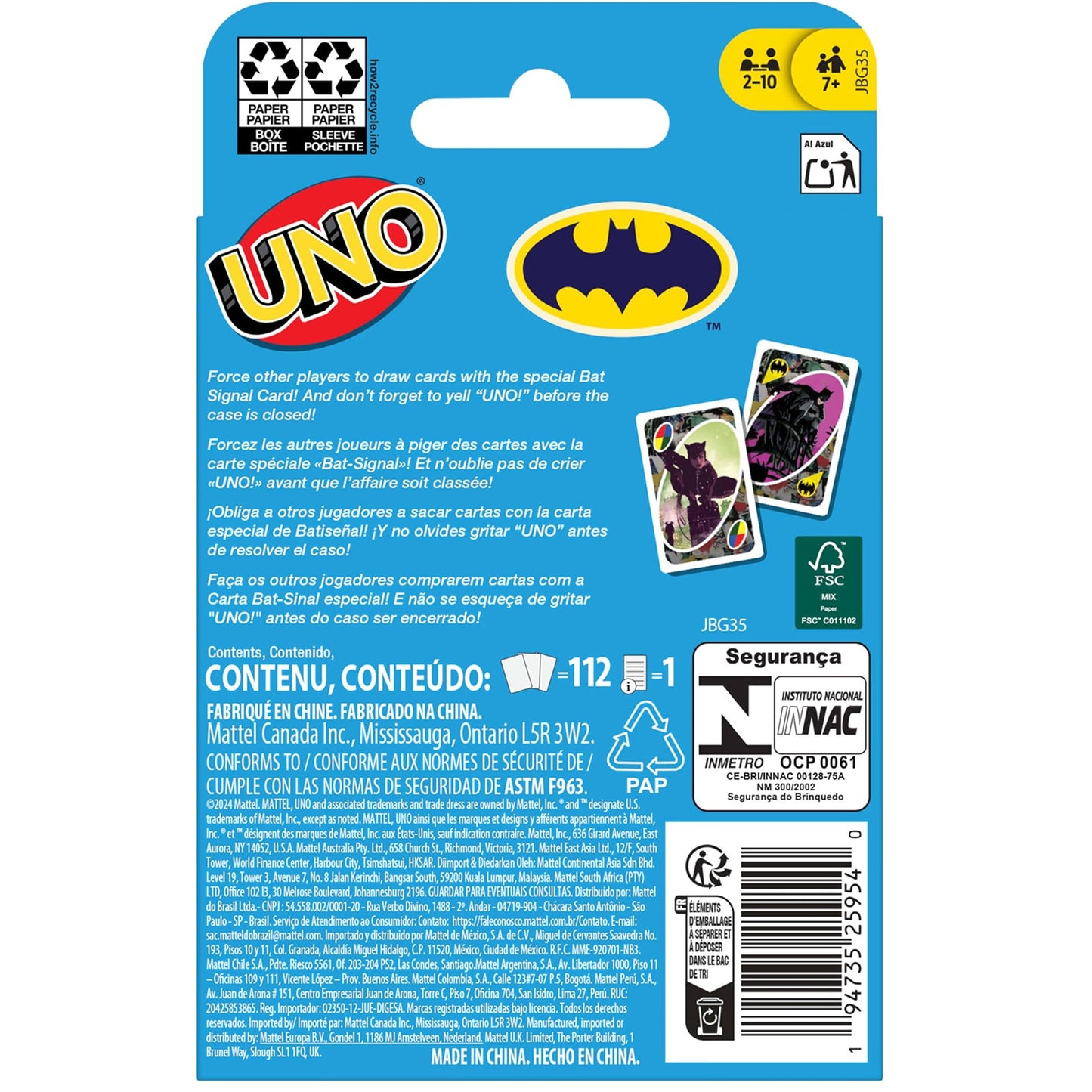 Mattel Batman Uno Card Game