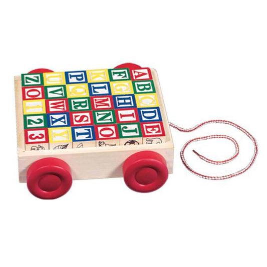 Melissa And Doug Wooden Classic Toy ABC 123 Block Cart Set