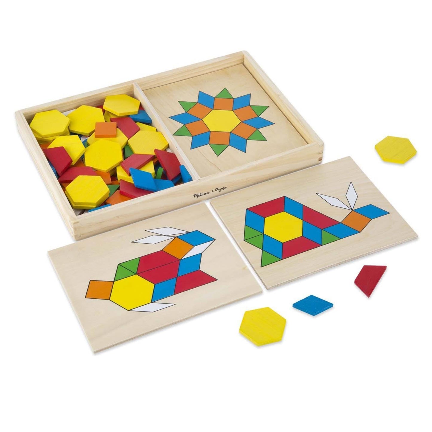 Melissa And Doug Wooden Classic Toy Pattern Blocks And Boards Set